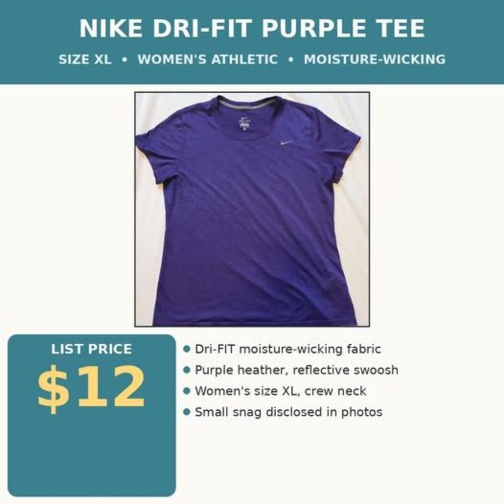 Nike Dri-FIT Purple Heather Tee XL | Women's Athletic Running Training T-Shirt